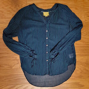 Anthro Maeve Della Sheer Chevron Blouse